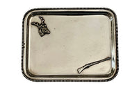 Small 20th Century French silver plated card trinket tray or vide poche decorated with deer and hunting gun