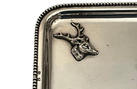 Small 20th Century French silver plated card trinket tray or vide poche decorated with deer and hunting gun