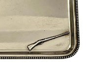 Small 20th Century French silver plated card trinket tray or vide poche decorated with deer and hunting gun