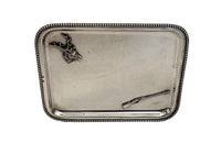 Small 20th Century French silver plated card trinket tray or vide poche decorated with deer and hunting gun