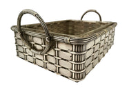 20th century elegant French silver plate basket with rectangular handles and glass insert .