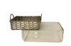 20th century elegant French silver plate basket with rectangular handles and glass insert .