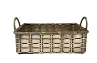 20th century elegant French silver plate basket with rectangular handles and glass insert .