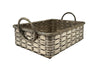 20th century elegant French silver plate basket with rectangular handles and glass insert .