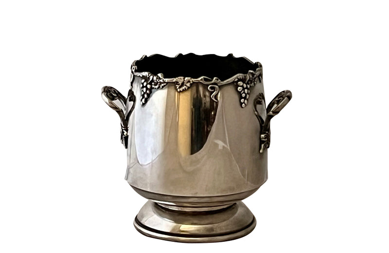 Antique wine cooler French silver plate wine cooler with grape vine ornamentation to the rim and handles - French Antiques