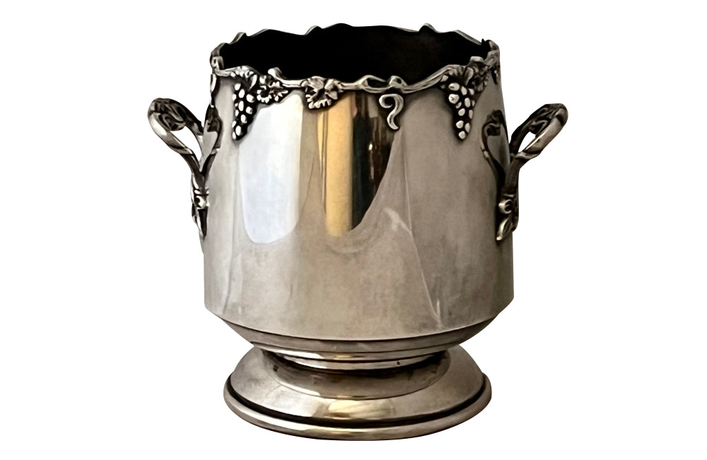 Antique wine cooler French silver plate wine cooler with grape vine ornamentation to the rim and handles - French Antiques