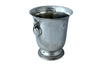 Elegant 20th Century French silver plate champagne bucket or wine cooler with lions head ringed handles.