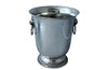 Elegant 20th Century French silver plate champagne bucket or wine cooler with lions head ringed handles.