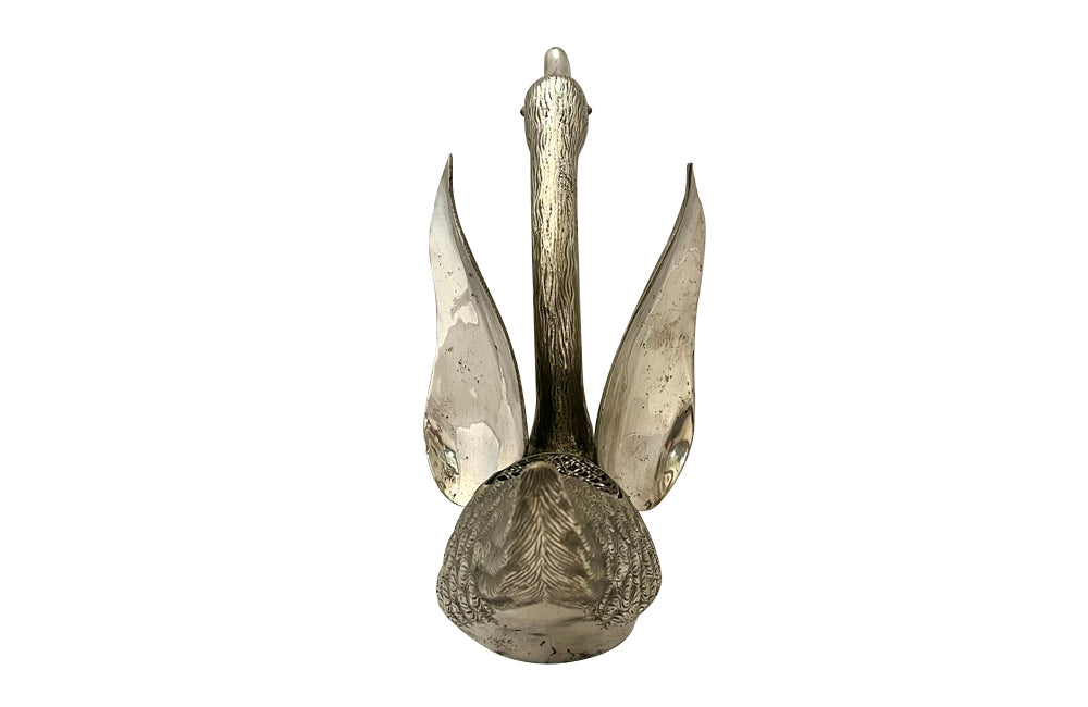 Decorative silverplate centrepiece vase  in the form of a swan with glass eyes