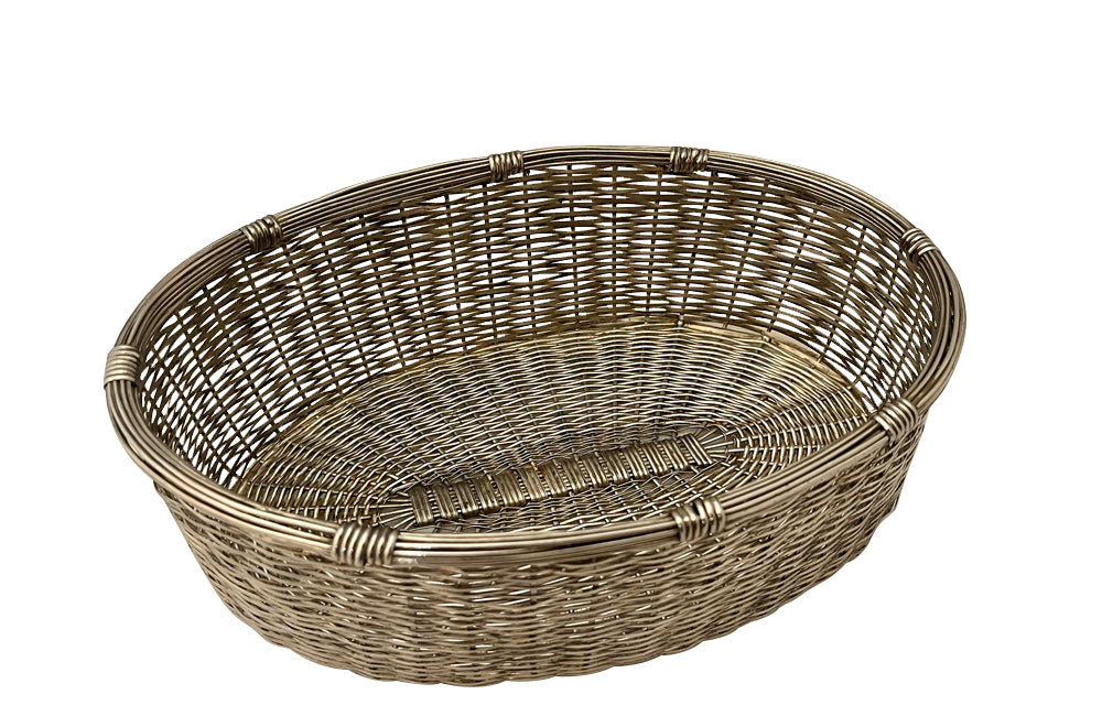 20th century oval high sided French silver plate woven bread basket.