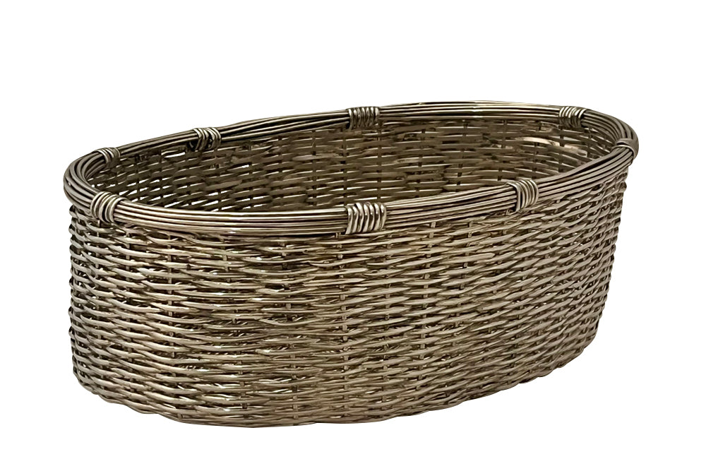 20th century oval high sided French silver plate woven bread basket.