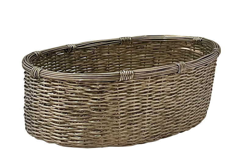 20th century oval high sided French silver plate woven bread basket.