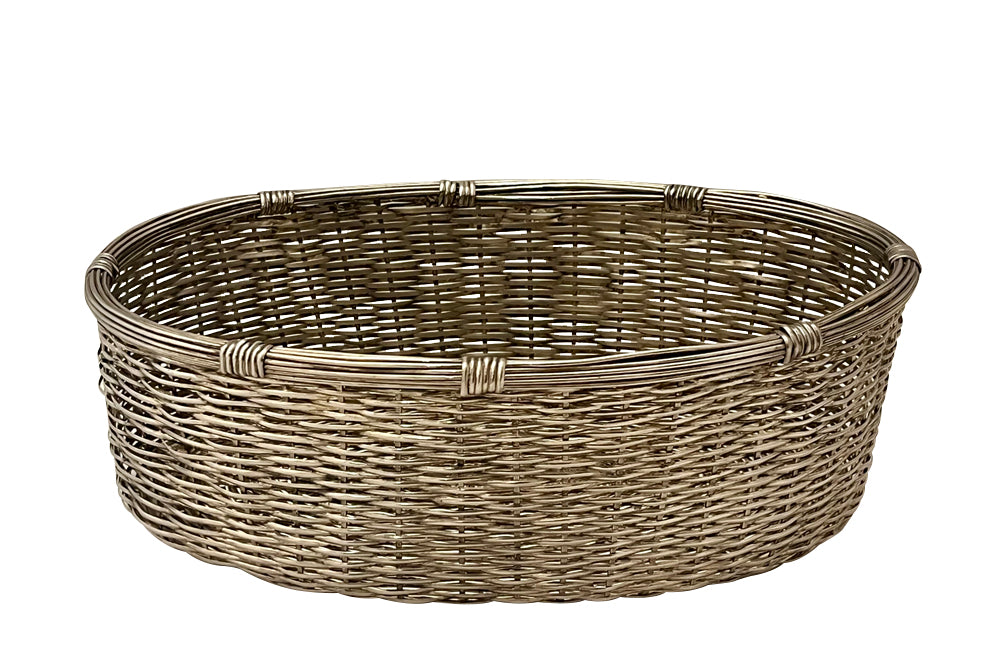 20th century oval high sided French silver plate woven bread basket.