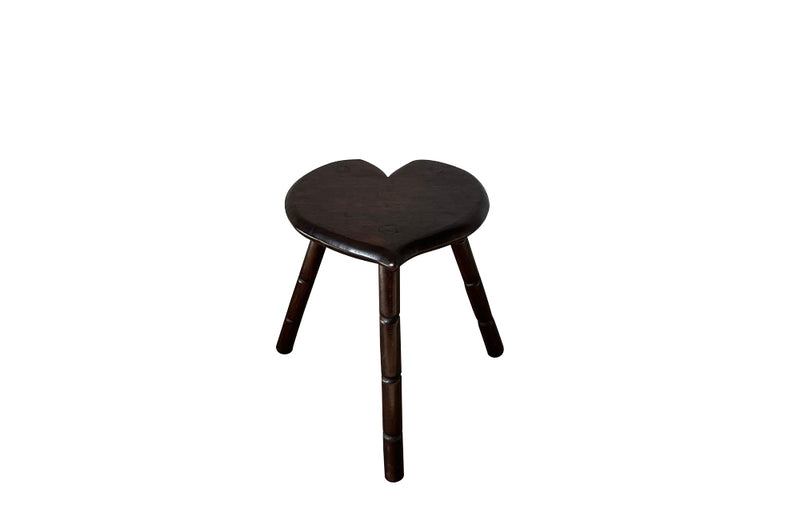 Charming vintage tripod milking stool with heart shaped seat. Circa 1960 - French Antique Furniture