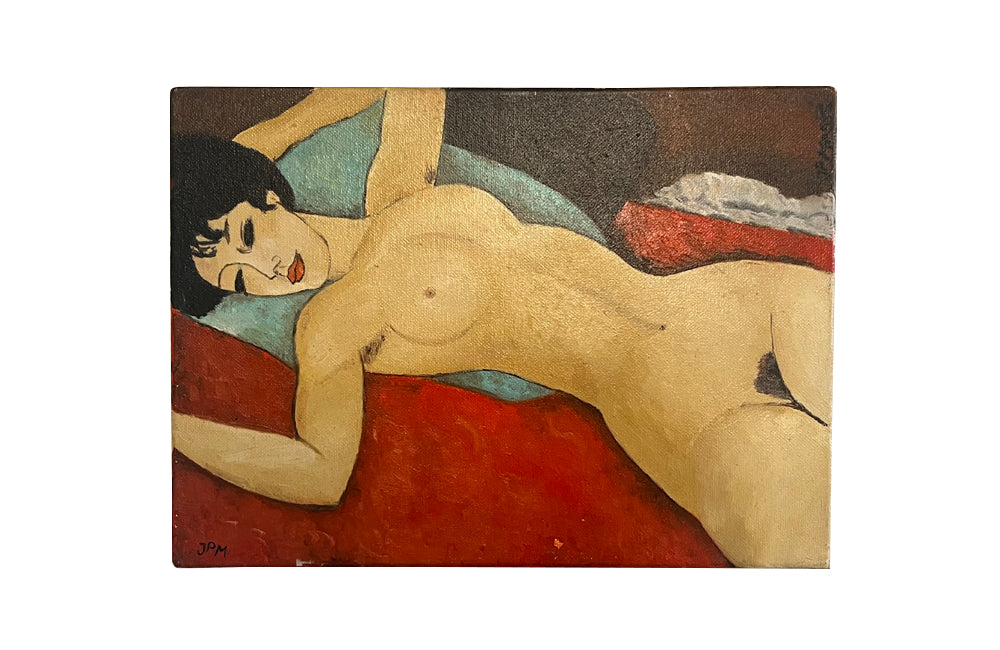 Small signed painting 'Nu Couche' after Modigliani