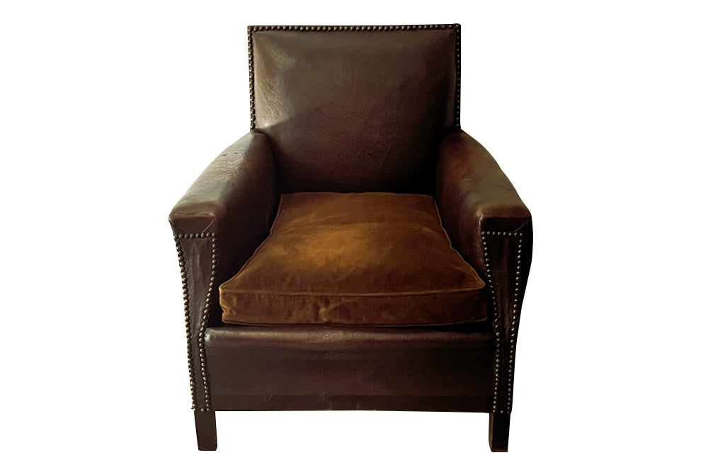 Small 1920's French Leather Club Chair - Antique Armchairs – AD & PS ...
