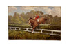 Unframed, small oil on canvas painting of a steeple chase by Guillon circa 1920