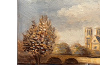 Small 20th century signed, oil on canvas painting by the Seine in Paris with Notre Dame Cathedrale