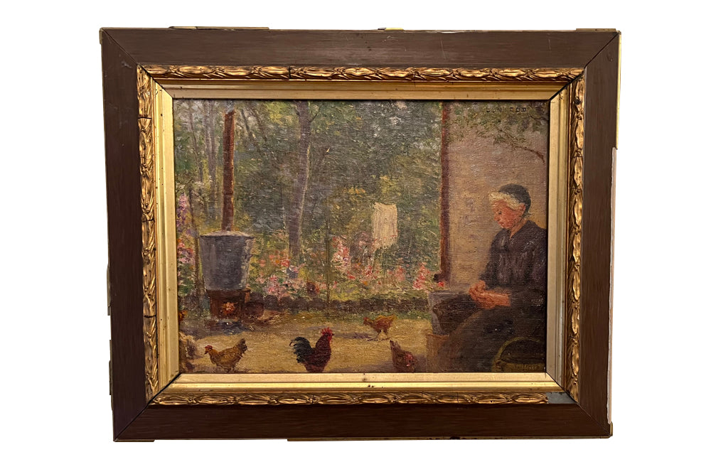 Farmyard scene oil painting signed Nicod