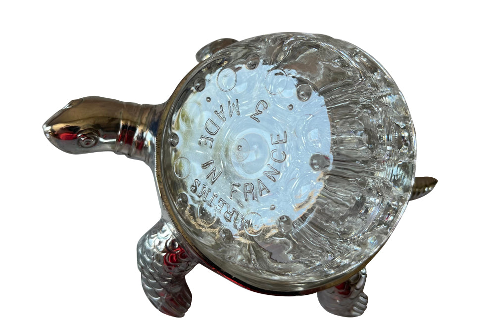  Mid 20th century silverplate turtle ringed holder with glass 9 hole flower holder. 