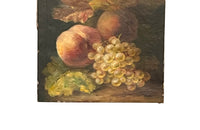 Small, 19th century, French oil on canvas still life painting of grapes and peaches.