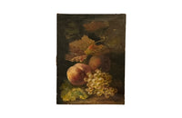 Small, 19th century, French oil on canvas still life painting of grapes and peaches.