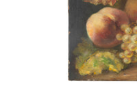 Small, 19th century, French oil on canvas still life painting of grapes and peaches.