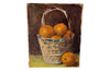 Charming small French 19th century, oil on canvas still life of a basket of oranges. Unsigned.
