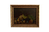 Small early 20th century French still life oil on board painting of pears, plums, cherries, grapes, peach and a quince.