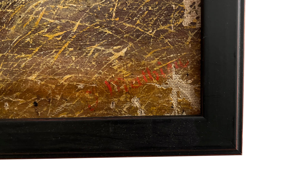 Antique oil painting of Sow & Six piglets 19th Century French 