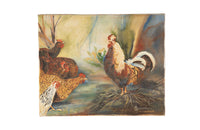 Vintage painting 'Rooster and Four Hens' French
