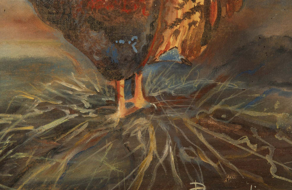 Vintage painting 'Rooster and Four Hens' French