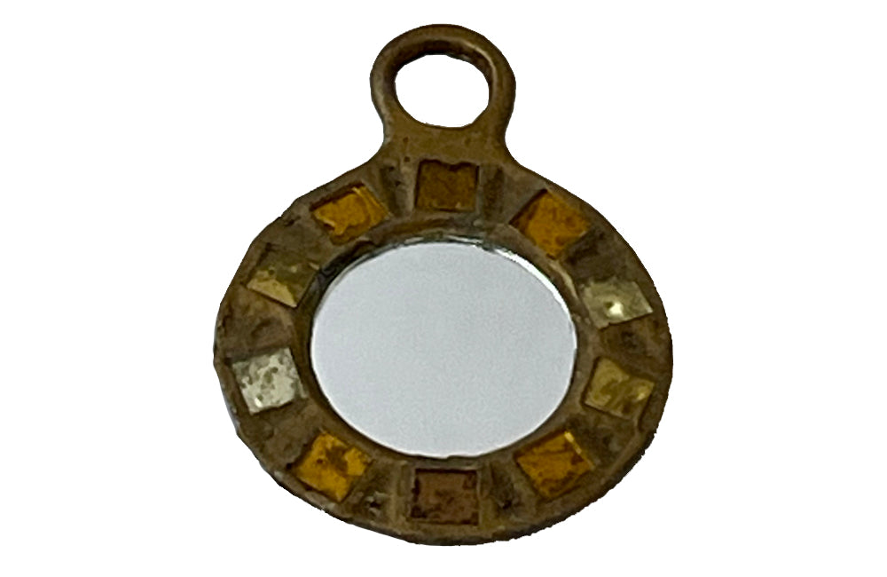 Petite metal mirror with glass inlays, atrributed to Irena Jaworska ( Line Vautrin School ) circa 1960