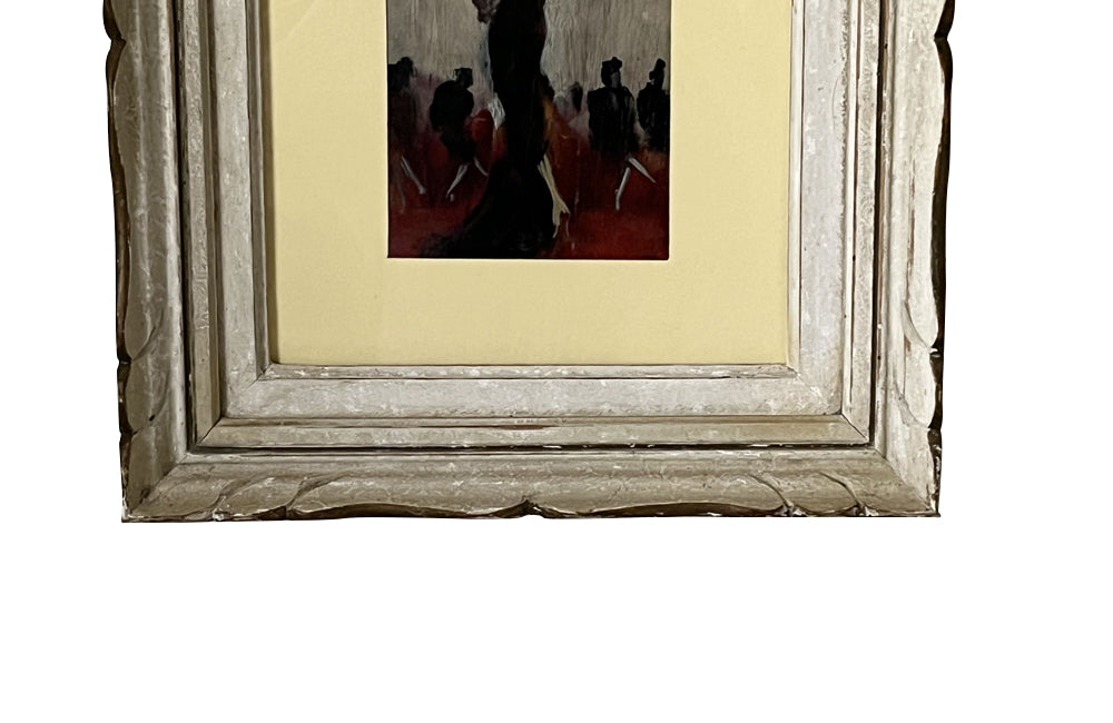 Mid-Century French Figurative Painting on Havana Cigar Box Lid