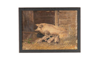 Antique oil painting of Sow & Six piglets 19th Century French 