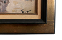 20th Century French oil on board painting, 'L'Averse' (The Downpour) in a gilt frame by Pierre Grisot