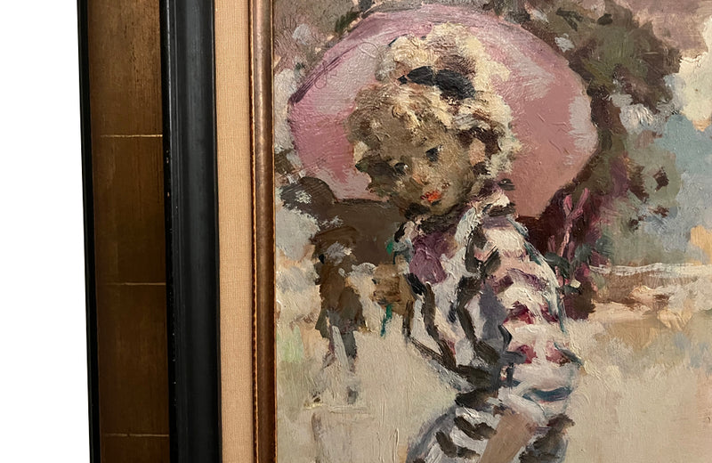 20th Century French oil on board painting, 'L'Averse' (The Downpour) in a gilt frame by Pierre Grisot