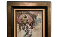 20th Century French oil on board painting, 'L'Averse' (The Downpour) in a gilt frame by Pierre Grisot