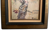 20th Century French oil on board painting, 'L'Averse' (The Downpour) in a gilt frame by Pierre Grisot