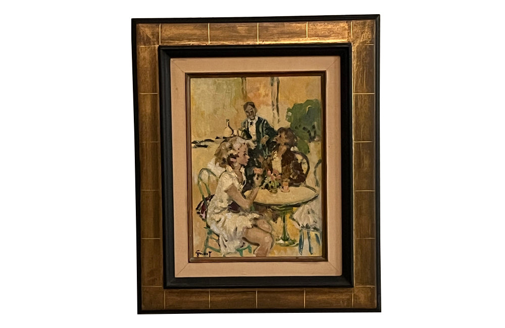 Framed painting of a cafe scene on the Champs Elyses, Paris by Pierre Grisot