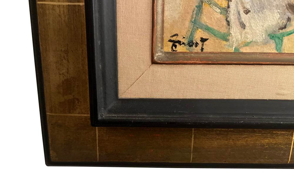 Framed painting of a cafe scene on the Champs Elyses, Paris by Pierre Grisot