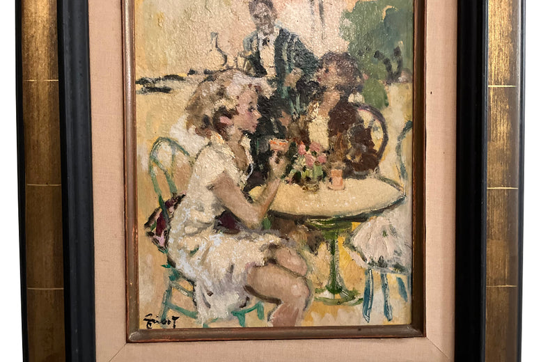 Framed painting of a cafe scene on the Champs Elyses, Paris by Pierre Grisot