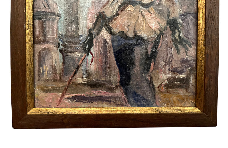 Small framed painting of a fashionable lady in Place Vendome, in Paris
Signed by the artist to the upper right and dated 1953