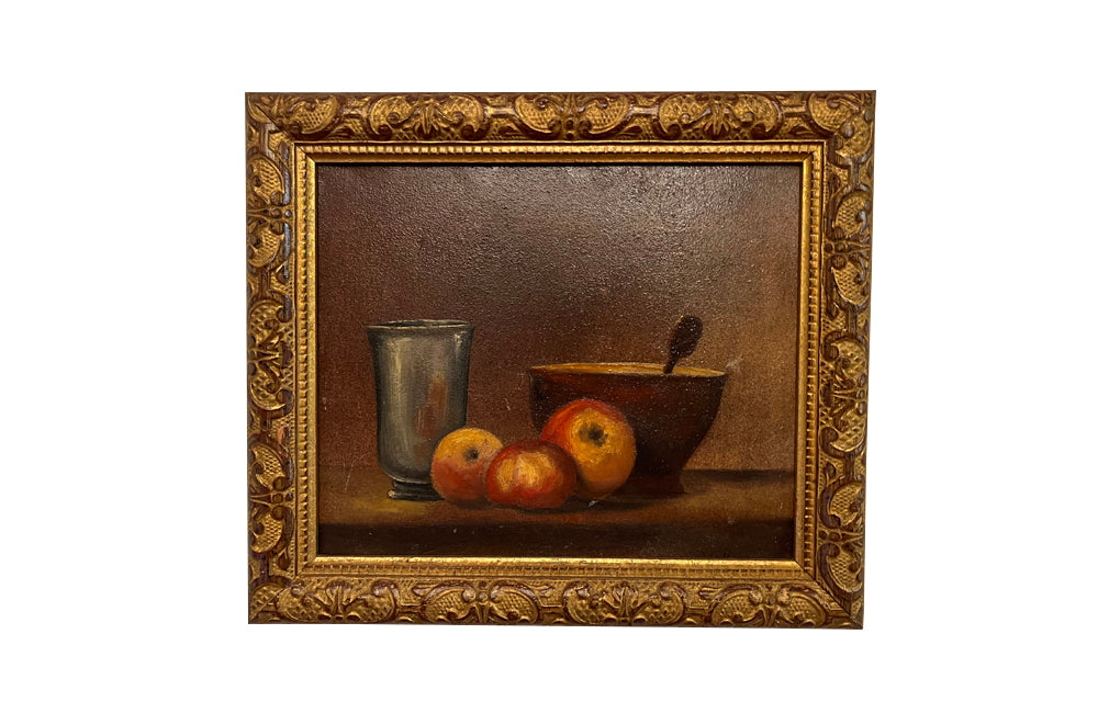 20th century framed French oil on board still life painting - French Antiques