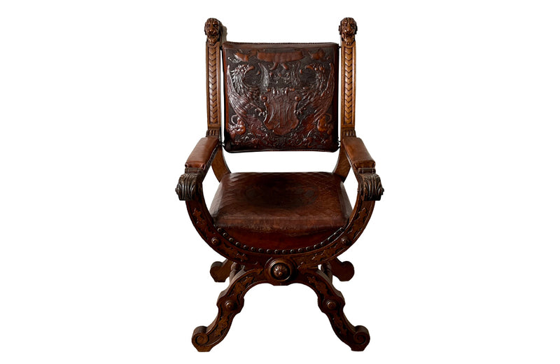 19th Century Embossed Leather Armchair - Antique Furniture - Antique Chairs - AD & PS Antiques