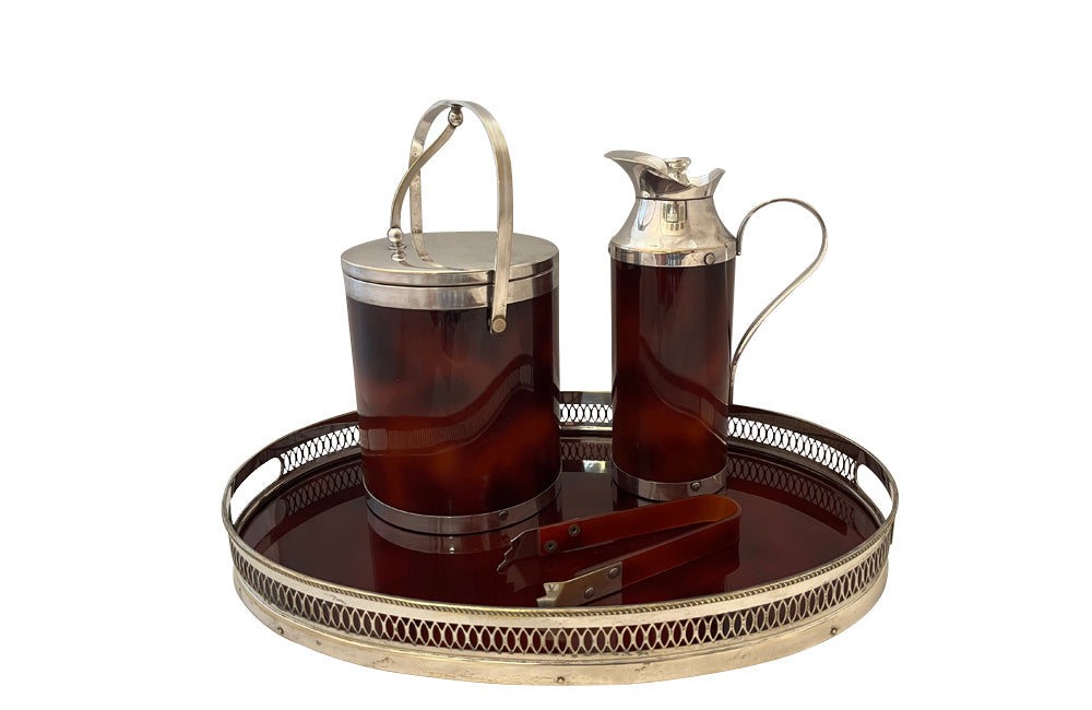 Chic Spanish faux tortoiseshell four piece cocktail set circa 1970