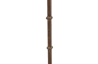 Mid 20th century Spanish gilt iron floor lamp with ring stem terminating on curved tripod base with arrow point feet.