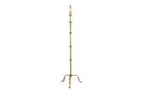 Mid century floor lamp gilt iron with ringed decorative stem on a tripod. Spanish. Mid century lighting