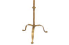 Mid century floor lamp gilt iron with ringed decorative stem on a tripod. Spanish. Mid century lighting