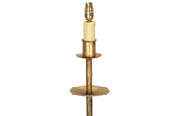 Mid century floor lamp gilt iron with ringed decorative stem on a tripod. Spanish. Mid century lighting
